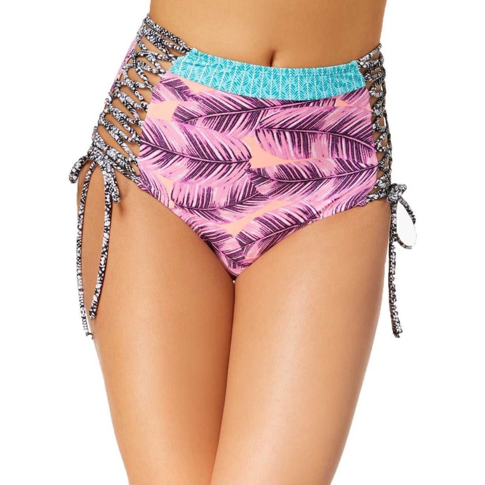Hula Honey High Wasted Bikini Bottoms Pink, Coral, Teal, Multicolored